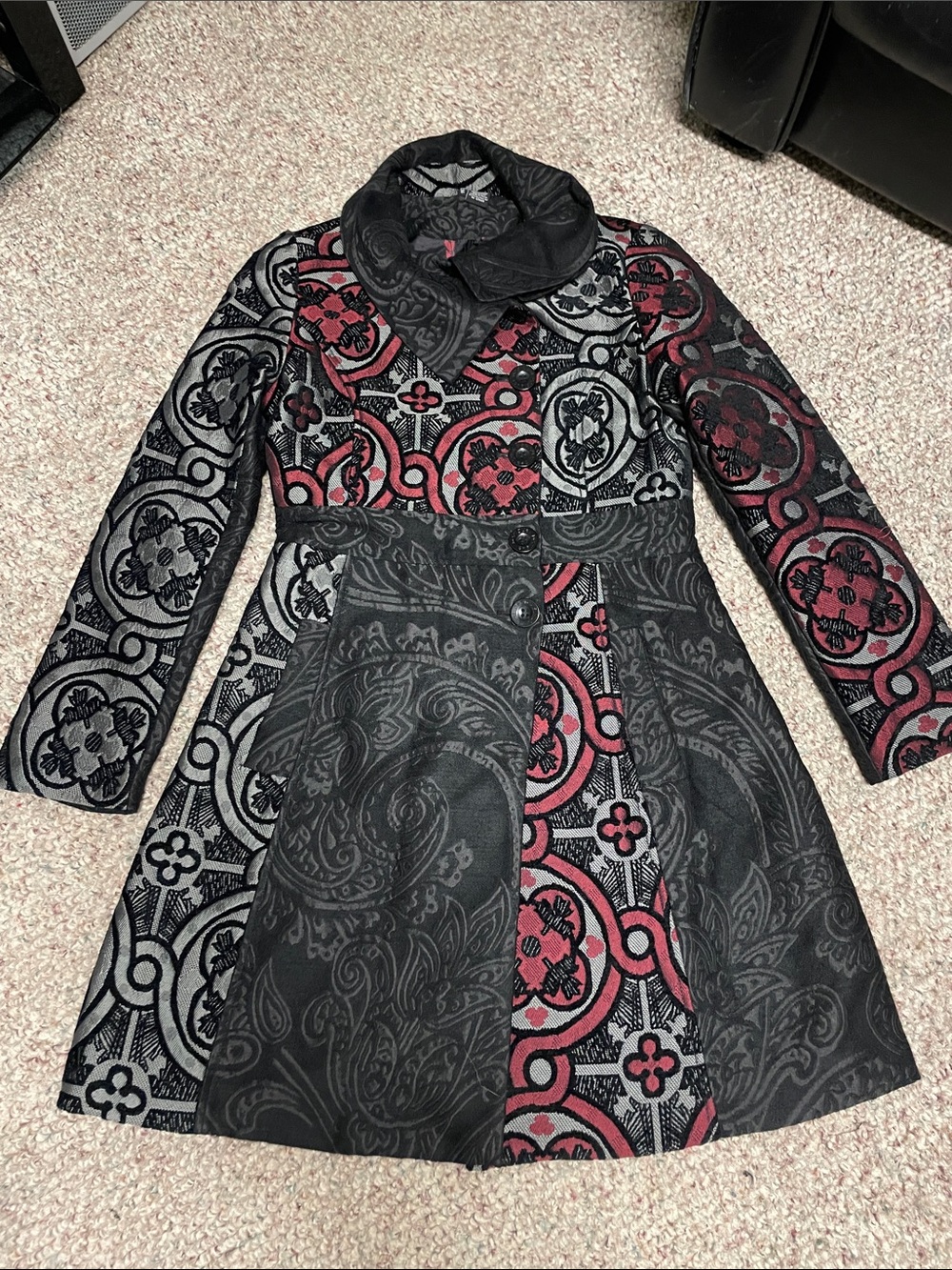 Desigual Women's Patterned A-Line dCoat in Black & Pink